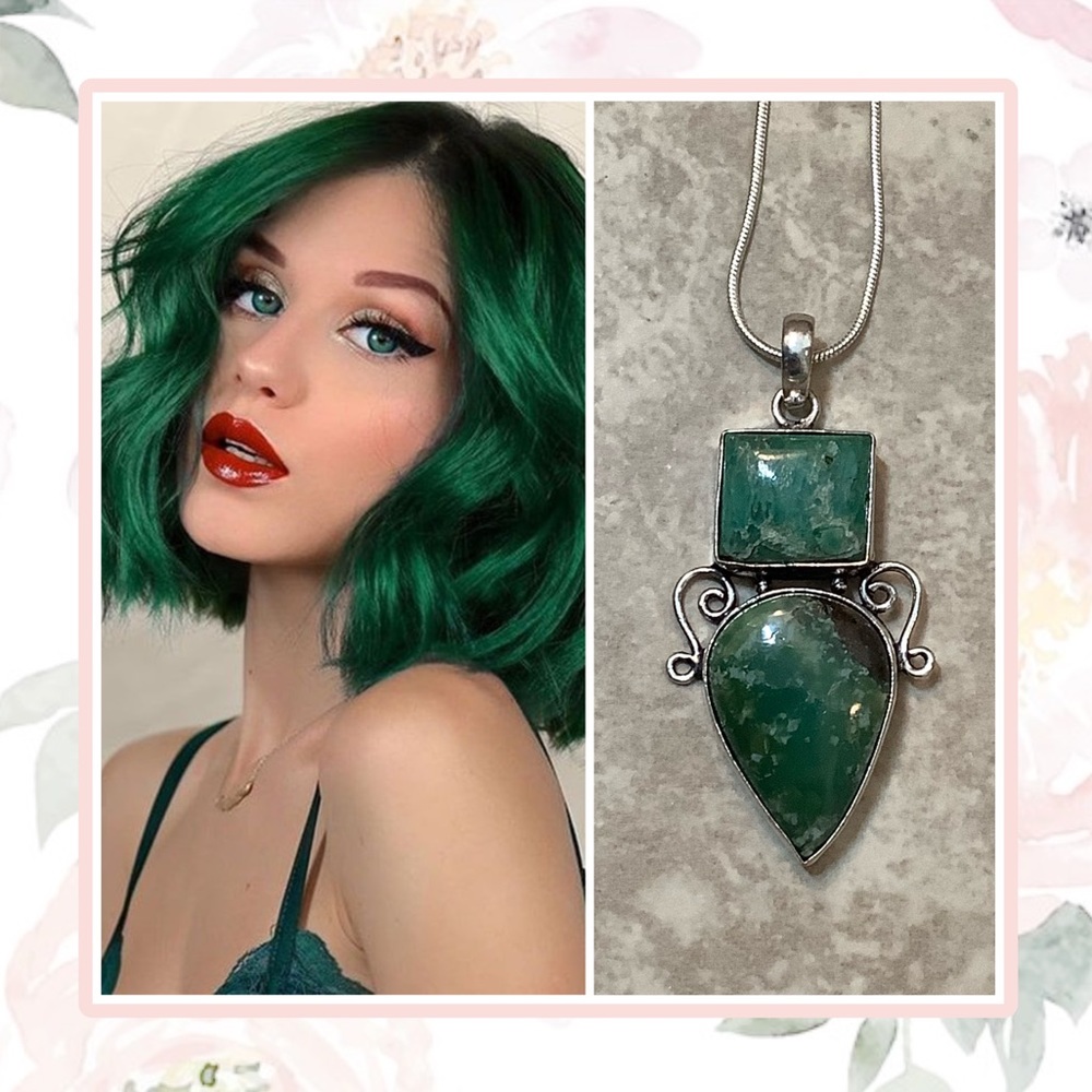 🌺 CHRYSOPRASE NECKLACE GEMSTONE FOREST GREEN CRYSTAL PENDANT CELTIC WITCH VIXEN